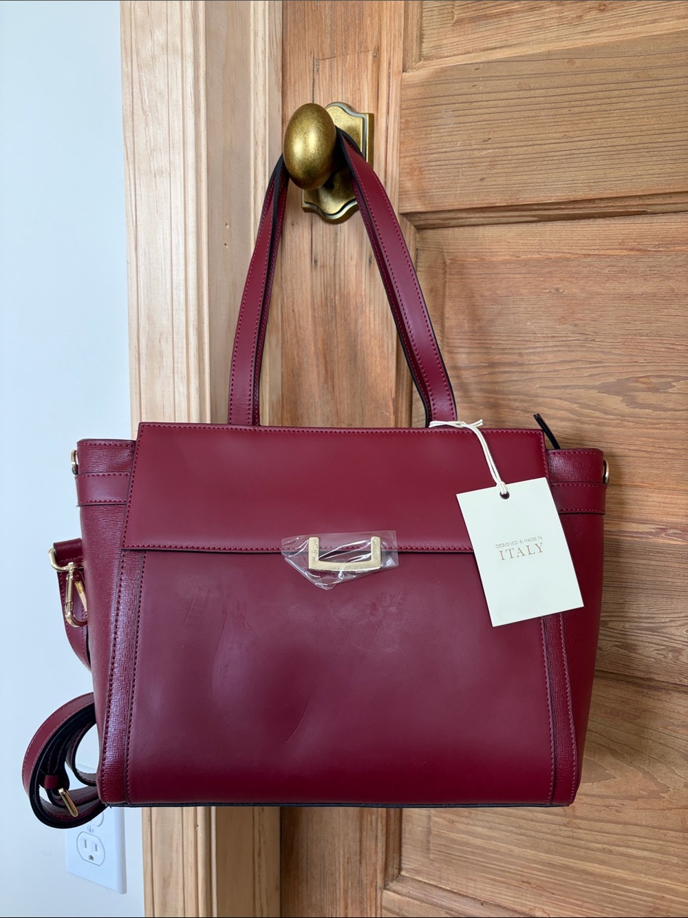 Innue Classic Burgundy Leather Tote Bag Crossbody- Italian Made | NWT